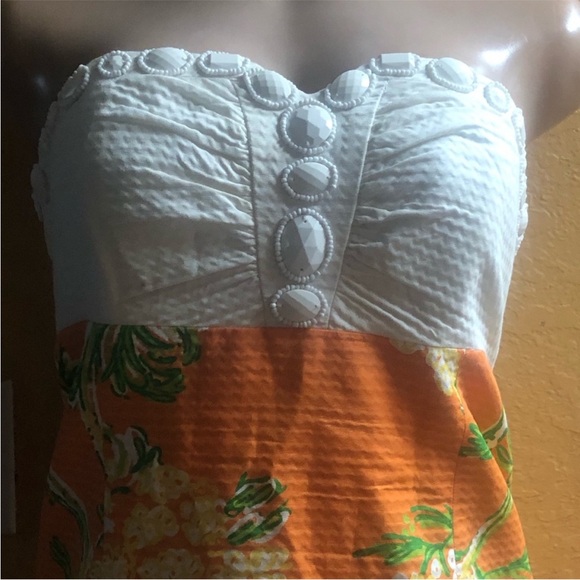 Lilly Pulitzer White Strapless Dress with Orange Floral Skirt - Picture 7 of 8